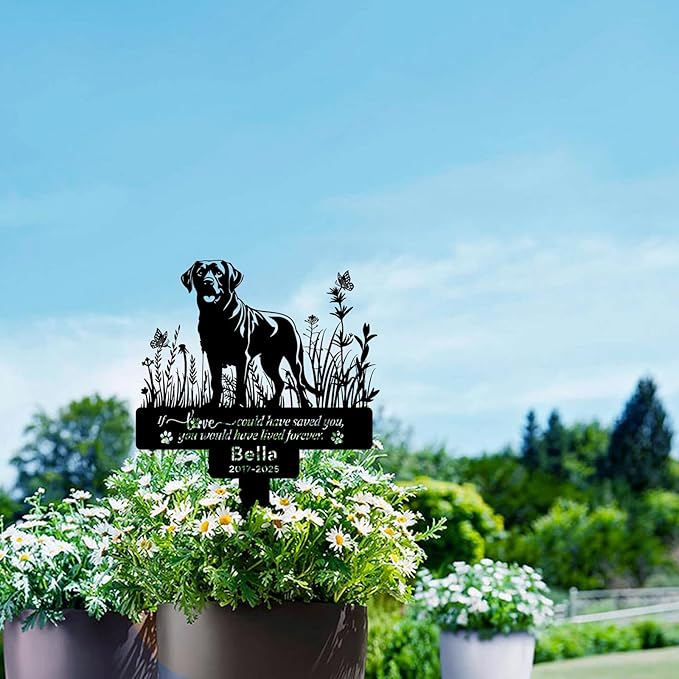 Personalized Labrador Retriever Memorial Grave Marker with Name & Date, Custom Metal Loss of Dog Headstone Pet Labrador Plaque, Burial Stake for Outdoors Cemetery Yard, Labrador Sympathy Gifts