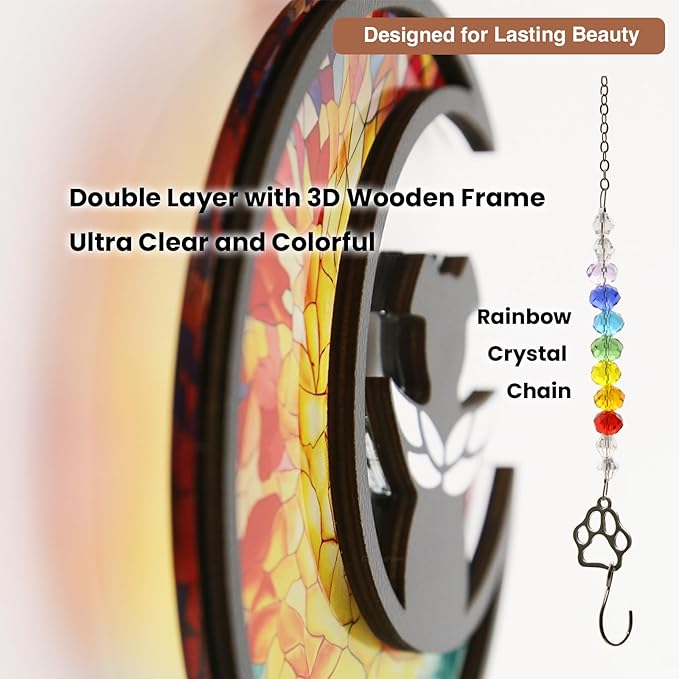 Personalized Dog Memorial Suncatcher, Pet Remembrance Gift for Loss of Dog, Dog Bereavement Gift, Rainbow Bridge Sympathy Gift with Name Date for Pet Lovers (Rainbow Glow)