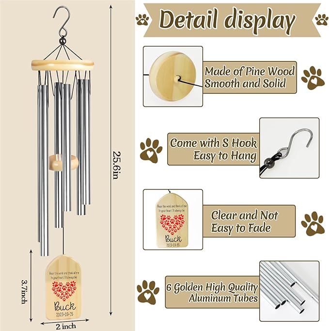 Pet Loss Gifts, Personalized Pet Loss Wind Chimes, Pet Memorial Gifts, Bereavement Remembrance Gifts for Loss of Pet, Loss of Pet Sympathy Gift, in Memory of Pet Gift