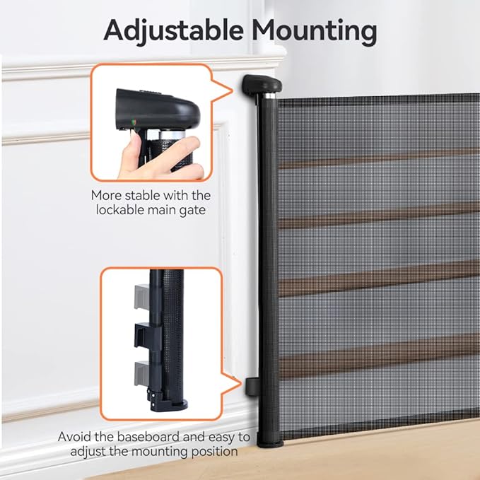 COMOMY Retractable Baby Gate for Stairs, 0-55" Mesh Dog Gate for House Doorways Hallways, 33" Tall Extra Wide Child Safety Gate for Kids Pets, Indoor and Outdoor (Black)