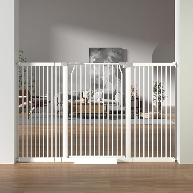 41" Extra Tall Baby Gate for Doorways and Stairs No Drill, Adjustable 60.3-65.7" Auto Close Dog Gate Indoor, Pressure Mounted Walk Through Swing Wide Pet Gate, Tall Cat Gate with Expansion Kit, White