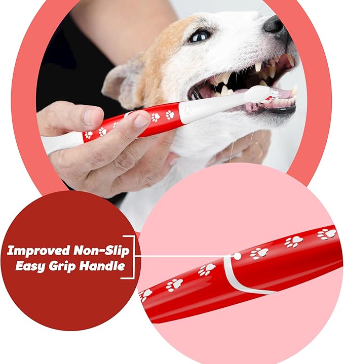 Pet Toothbrush for Dogs, Cats with Soft Bristles - Easy Teeth Cleaning & Dental Care, Non Slip Dual Head Dog Toothbrush for Medium & Large Pets, Toothpaste Not Included (Pack of 4(Multi))