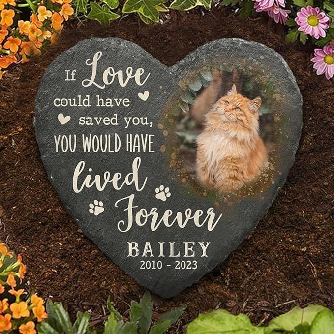 Heart Shaped Pet Headstone Marker with Cat Paw Print, Quote Options - Fit with Loss of Your Emotional Support Pets, Memorial Gifts for a Beloved Dog Outdoor & Indoor Decor