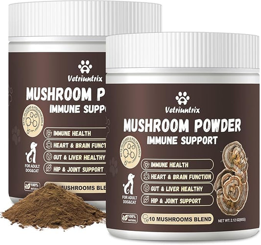 Turkey Tail Mushroom for Dogs, Organic 10 Mushroom Blend for Lumps and Bumps, Dog Herbal Supplements Probiotic with 50% β-Glucan, Joint Gut Immune Skin Support - 120g