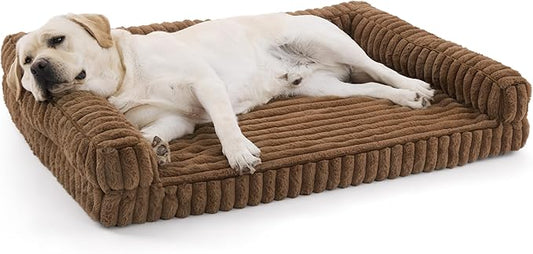 Bedsure ComfyFleece™ Orthopedic Dog Beds for Extra Large Pro Dogs, Waterproof Memory Foam XL Pet Bed with Sides, Non-Slip and Egg-Crate Foam Big Dog Couch Sofa with Washable Corduroy Cover, Brown