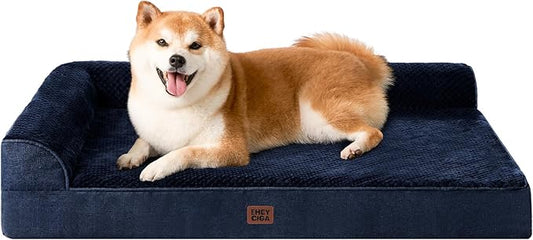 EHEYCIGA Memory Foam Dog Bed Large Size Dogs, Orthopedic Dog Bed Large with Washable Removable Cover, Waterproof Pet Sofa Couch with Nonskid Bottom, 36x27x6, Navy Blue
