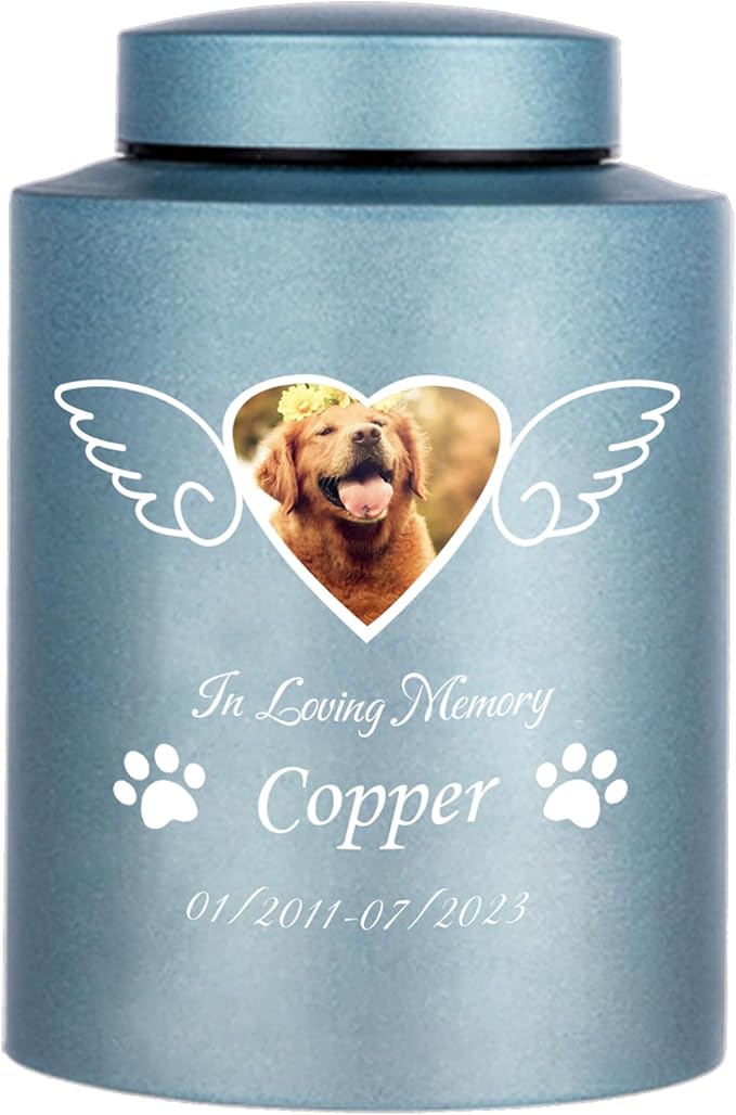 Custom Urns for Dogs and Cats Ashes Personalized Pet Urn with Name and Photo Pet Cremation Memorial Urn for Loss of Dog or Cats Engraved Pet Funeral Urns (Wings)