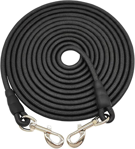 35FT Tie Out Rope Dog Leash, Long Tether 8-10-13-15-20-25-30-40-50-65 FT Heavy Duty Nylon Check Cord for Medium Large Dogs Outdoor Playing Camping Backyard (Black, 3/8")