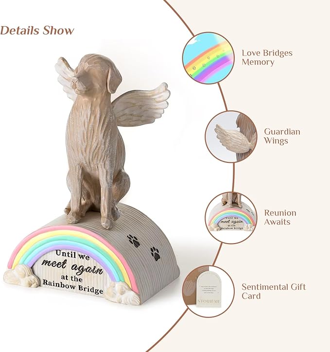 Loss of Dog Sympathy Gift: Hand-Painted Rainbow Bridge Pet Memorial Figurine Gifts for Dog Mom Lover - Healing Decor Until We Meet Again