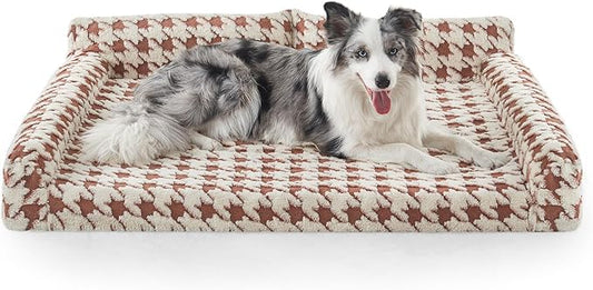 FURTIME Orthopedic Dog Beds Large Sized Dog, XL Washable Memory Foam Pet Couch Bed with Removable Washable Cover, Non-Slip Bottom with Bolster Sides, Brown
