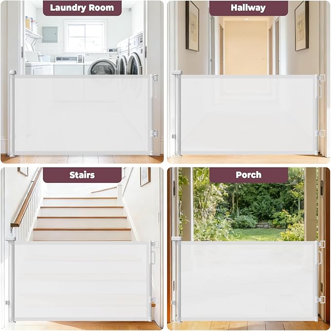 2Pack Retractable Baby Gates for Stairs, 58" Extra Wide Mesh Dog Gate for Doorways, Home Saftey Gate for Child Toddler Pet, Indoor and Outdoor Use, Easy Install, 34" Height, White