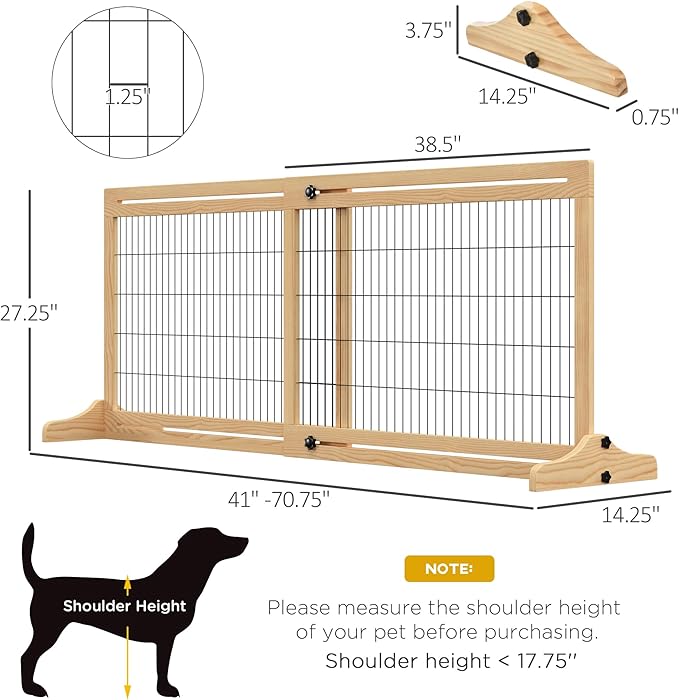 PawHut 72" W x 27" H Extra Wide Freestanding Pet Gate with Adjustable Length Dog, Cat, Barrier for House, Doorway, Hallway, Natural