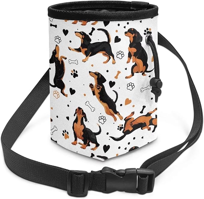 Cute Dachshund Puppy Training Pouch Treat Pouches for Pet Training, Dog Walking Bag Pet Feed Snack Reward Pouch Multiwear Treat Tote with Waist Belt Shoulder Strap