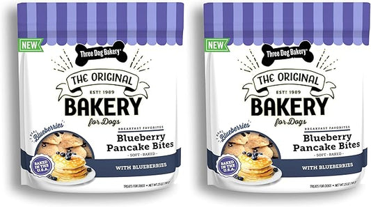 Three Dog Bakery Blueberry Pancake Bites,Treats with Real Blueberries & Vanilla,Mess-Free Snacks & Training Cookies for Dogs-& Puppies,Human-Inspired,(Pack of 2)