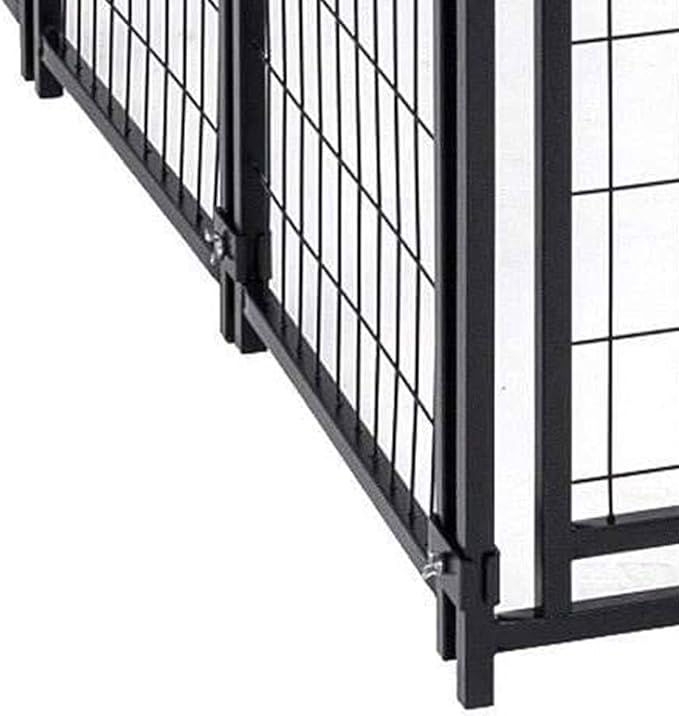 Lucky Dog 8' x 4' x 6' Large Outdoor Steel Frame Kennel and Playpen Enclosure with Black Canopy, Uptown Series - Heavy-Duty Pet Shed for Home and Yard - Protection from Sun, Snow, and Rain