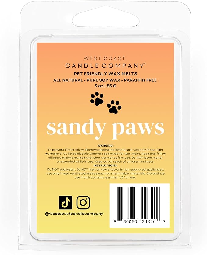 Pet Safe Wax Melts for Dogs | Non Toxic Soy Wax Melts | Natural, Paraffin-Free, Clean Burning | Odor Eliminating Wax Cubes | Sandy Paws