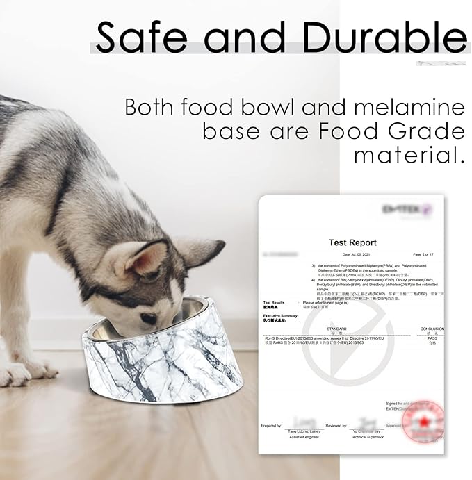 SuperDesign Mess Free 15° Slanted Bowl for Dogs and Cats, Tilted Angle Bulldog Bowl Dog Feeder, Non-Skid & Non-Spill, Easier to Reach Food L/2 Cup Marble Pattern