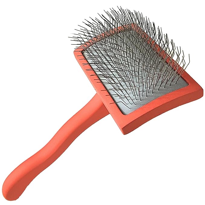 Professional Grooming Large Slicker Brush for Dematting Goldendoodles, Labradoodles, Poodles - Long Stainless Steel Pins for Thick Coats, Red - [TaiQiang]