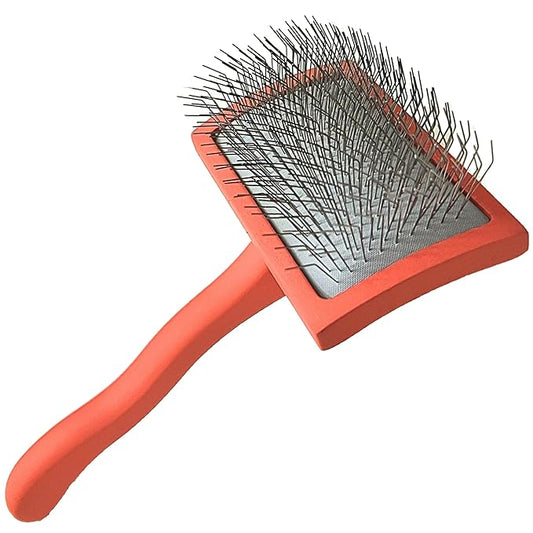 Professional Grooming Large Slicker Brush for Dematting Goldendoodles, Labradoodles, Poodles - Long Stainless Steel Pins for Thick Coats, Red - [TaiQiang]