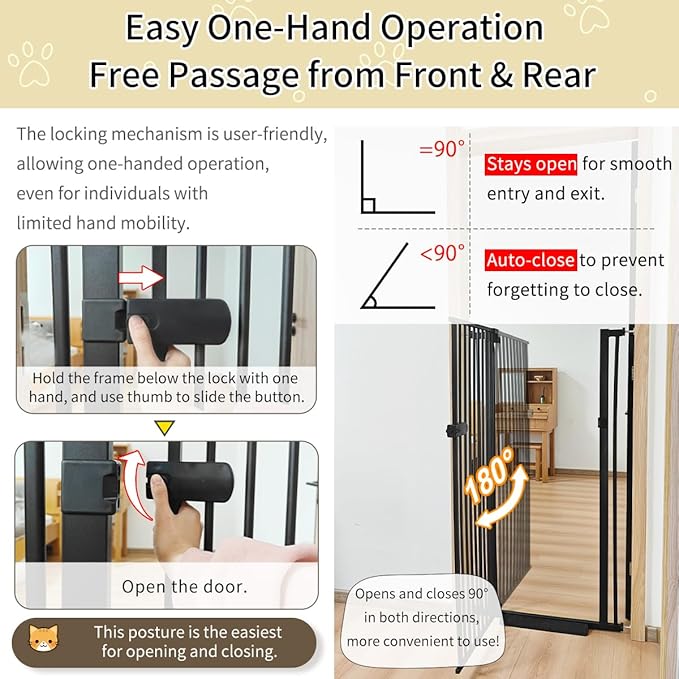 Lumizone Extra Tall Cat Gate 55.12" High Pressure Mounted Extra Wide 2025 New (17 Sizes) 1.37" Gap No Drilling Auto-Close One-Handed Operation Tall Pet Gate for Dogs(Black, 55.12" H x 34.25"-38.38" W)