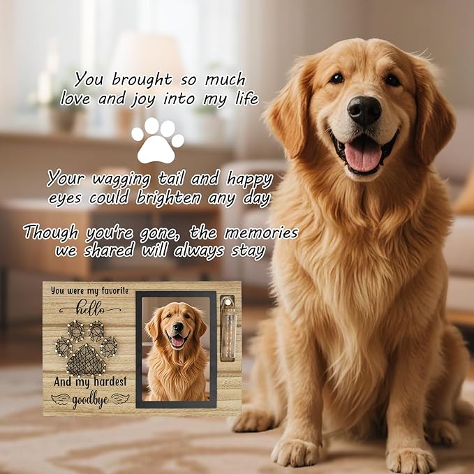 Dog Memorial Gifts for Loss of Dog, Picture Frame for 4.3x6.3in Photo with a Glass Bottle for Collect Hair, Loss of Dog Sympathy Gift - Cat Pet Bereavement Remembrance Picture Frame