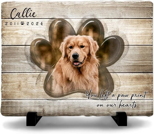 Memorial Stones Garden Decorative for Pet Lovers - Paw Print - Dog Loss Sympathy Gift with Personalized Message as Remembrance - Unique Plaque Marker, Headstone Outdoor