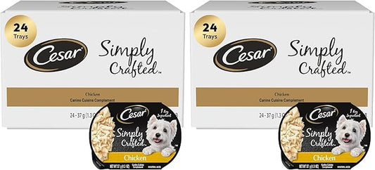 Cesar Simply Crafted Adult Wet Dog Food Toppers for Dry Food,Chicken,1.3 oz Tubs,24 Count (Pack of 2)