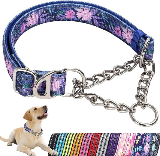Martingale Dog Collar for Large Dogs,Heavy-Duty Collar with No Buckle Adjustable Reflective Strap & Chain Martingale Collar for Training & Walks (Boho L)