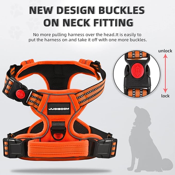 No Pull Dog Harness with Free Heavy Duty 5ft Leash, Adjustable Soft Padded Vest, Reflective No-Choke Oxford Vest with Control Handle for Small and Large Dogs (Orange, Large)