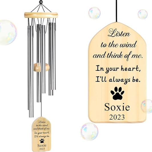 Dog Memorial Gifts, Jocidea Personalized Pet Memorial Wind Chime, Loss of Dog Sympathy Gift, Pet Remembrance Gifts, in Memory of Dog Cat, Loss of Pet - in Your Heart, I'll Always Be