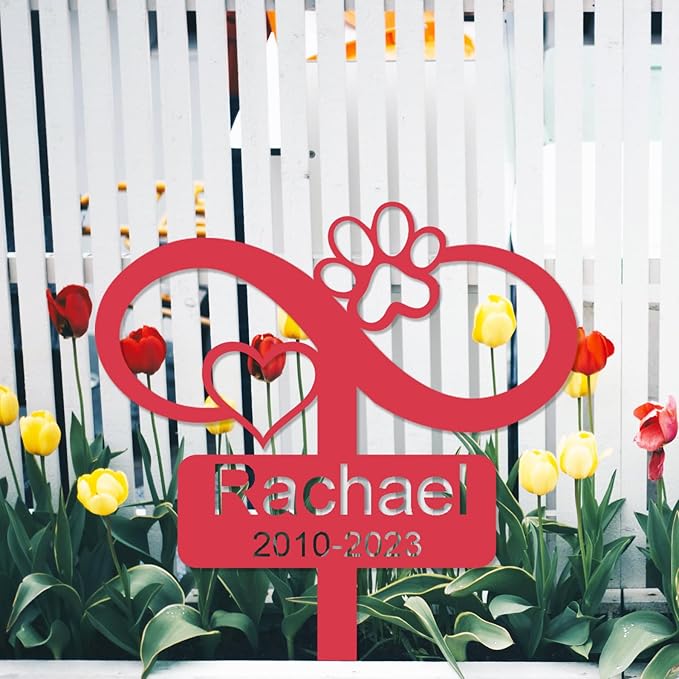 Goodqueen Custom Memorial Stake Grave Marker for Dog Cat, Personalized Cat Dog Grave Marker Outdoor Pet Headstone, Customized Metal Heart Paw Memorial Dog Plaque Burial Stake Garden Grave Stake