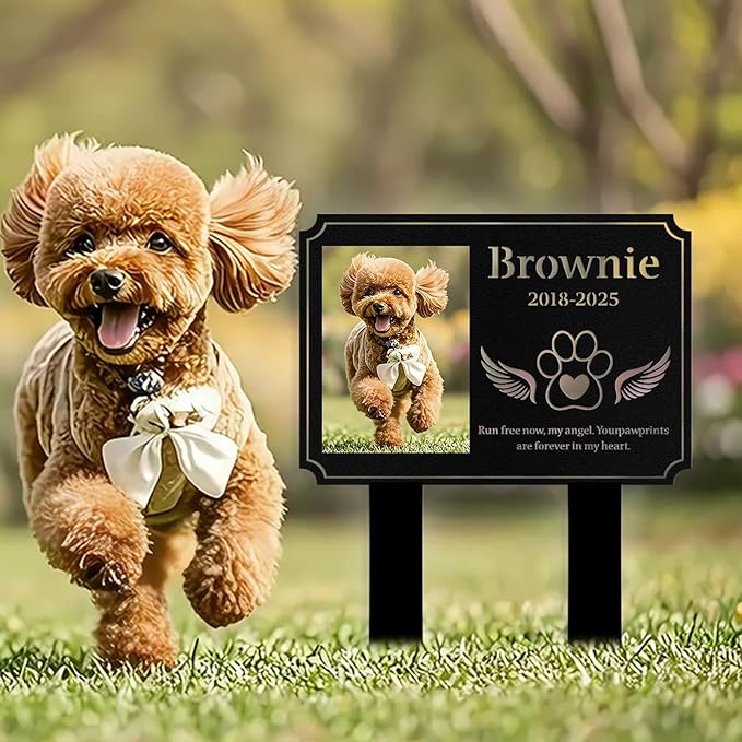 Custom Dog Grave Markers Outdoor, Personalized Pet Grave Marker Dog Memorial with Photo and Name, Outdoor Weatherproof Pet Cemetery Sign, Personalized Dog Memorial Gifts for Loss of Dog