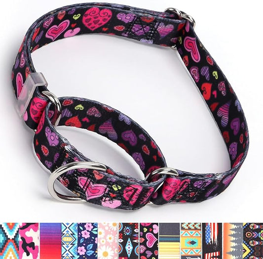 Martingale Collar for Large Dogs, No-Slip Escape Proof Choke No Pull Cinch Soft Nylon Dog Training Collars Adjustable for Small Medium Large Breed Pet Dogs, Love Red Heart Black L