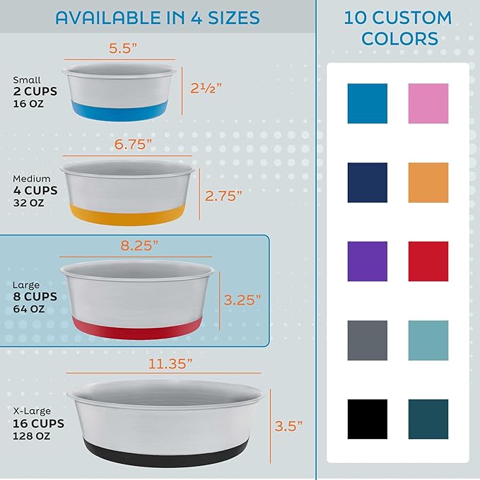 Master Pet Supply Stainless Steel Dog Bowls Set of 2 with Extra Thick Silicone Base - 8 Cup (64 oz) Black Velvet, Non-Slip, Dishwasher Safe Metal Bowls, Pet Dog Food Bowl for Dogs, Cats, Anti Rust