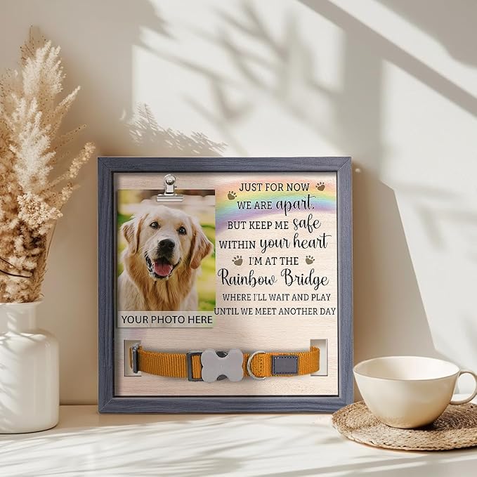 Pawfect House 9x9 Inches Pet Memorial Picture Frame With Collar Holder, Pet Memorial Gifts For Dogs, Loss Of Dog Sympathy Gift, In Loving Memory Rainbow Picture Frame, Dog Bereavement Gifts