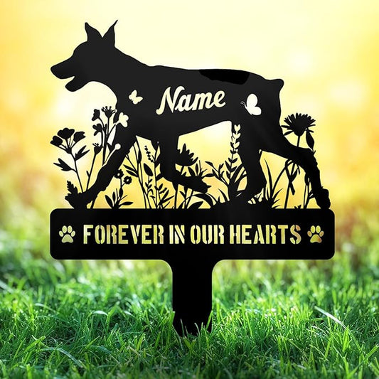 Custom Doberman Pinscher Dobie Dog Memorial Stake, Personalized Dog Grave Marker, Metal Pet Tombstone, Outdoor Sympathy Sign for Garden Yard Decor, Pet Loss Gift