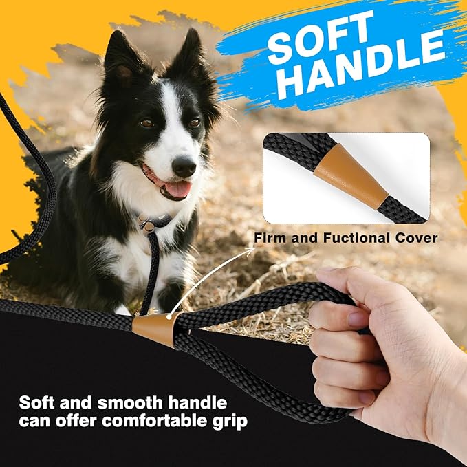 FASTFOX Dog Training Leash, 6ft x 1/2 Inch Slip Lead Loop for Small Medium Large Dogs, No Pull 3-in-1 (Black)