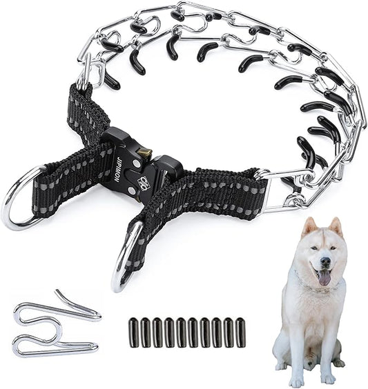 Adjustable Dog Collar with Comfortable Rubber Tip for Small Medium Large Dogs (Large, Black)