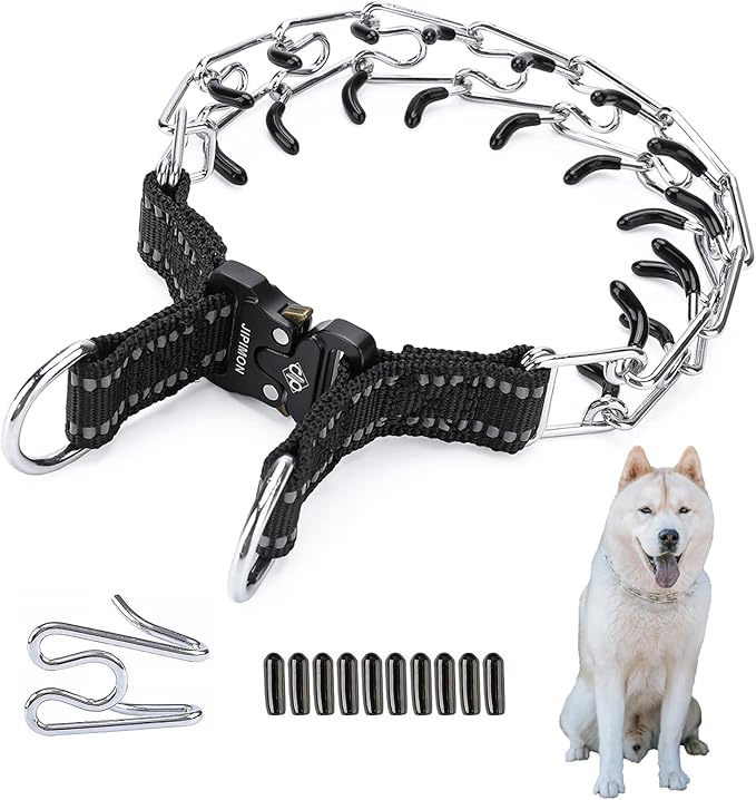 Adjustable Dog Collar with Comfortable Rubber Tip for Small Medium Large Dogs (Medium, Black)