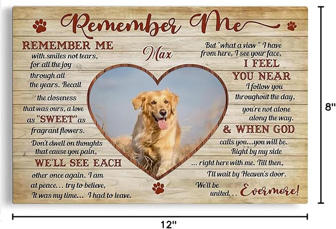 Dem Canvas Personalized Photo Canvas Prints, Remember Me, Pet Photo Memorial Gifts For Dog Lover, Cat Memorial Print Photos (12x08)
