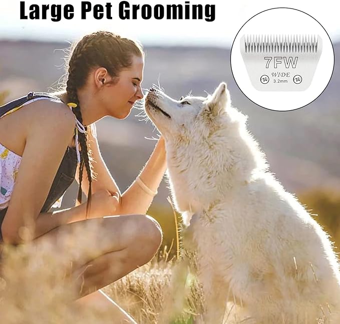 Audoc 2PCS 7FW Wide Blades for Dog Grooming Blades Compatible with Andis,Oster A5,Wahl km10 Dog Clippers,Size-#7FW, 1/8-Inch Cut Length (3.2mm)(2pcs #7FW)