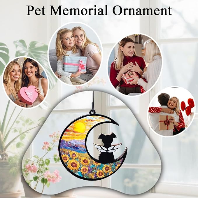 Dog Angel Memorial Suncatcher with Rainbow Bridge Poem Card, Pet Sympathy Gifts for Loss of Dogs and Cats, Sunflower