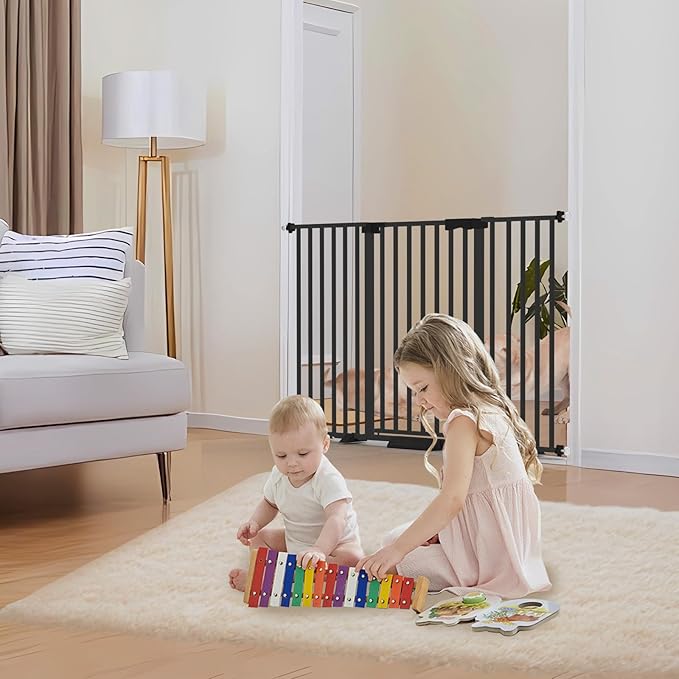 41" Extra Tall Baby Gate for Big Dog No Jumping Over, 46-54.7" Wide Pet Safety Gate Indoor for Doorways No Drilling,Auto Close Child Puppy Gates for Stairways Pressure Mounted (Black)