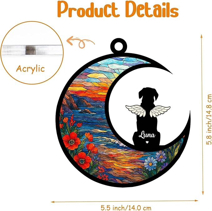 Personalized Dog Memorial Ornament with Name & Breed, Custom Pet Loss Sympathy Gift, in Loving Memory Rainbow Sun Catcher, Unique Window Decoration for Dog Lovers