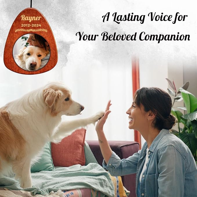 Personalized Dog Memorial Gifts for Loss of Dog - Custom Sympathy Wind Chime with Photo & Name, 26"/32"/37" Outdoor Bereavement Keepsake for Garden or Patio(Silver)