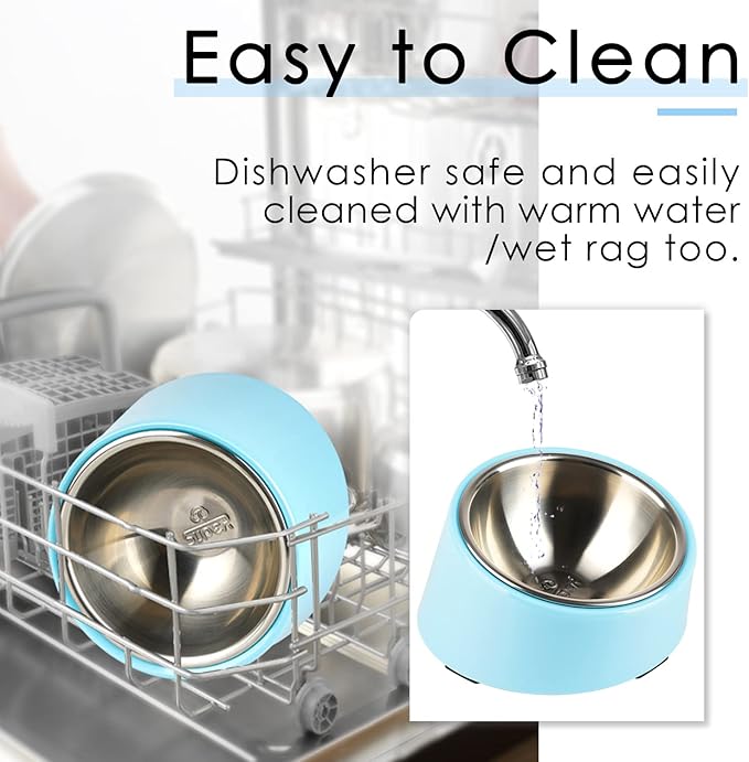 SuperDesign Mess Free 15° Slanted Bowl for Dogs and Cats, Tilted Angle Bulldog Bowl Dog Feeder, Non-Skid & Non-Spill, Easier to Reach Food M/1 Cup Blue