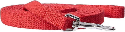 Cotton Dog Training Lead, 10ft, Red, Soft Woven Dog Training Leash for Obedience, Recall, and Control Training