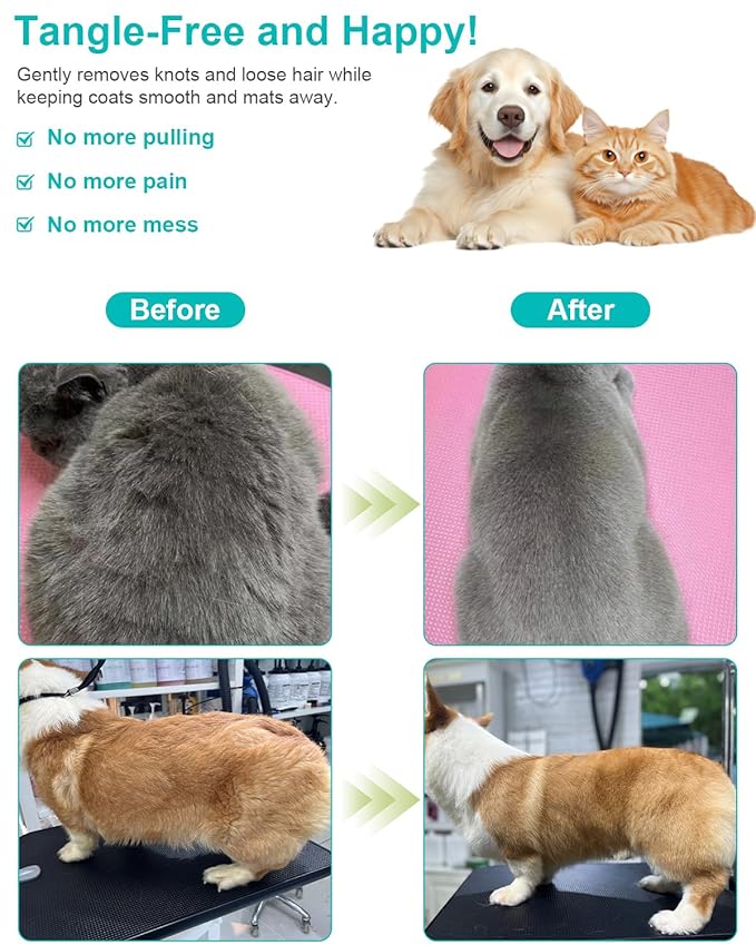 Dog Slicker Brush for Grooming & Shedding, Cat Brush for Short or Medium-Haired Dogs with an Air-Cushion Design and Coated Tips, Suitable for Removing Loose Hair, Tangles, and Knots.