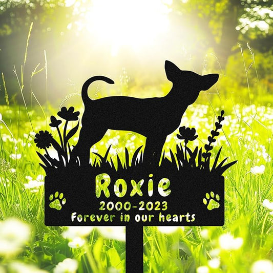 Personalized Chihuahua Dog Memorial Grave Marker, Custom Chihuahua Dog Memorial Garden Stake Metal Grave Marker Engraved Sign, Customized Dog Memorial Stake Dog Cemetery Marker