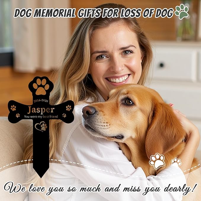 Personalized Dog Grave Marker Outdoor, Waterproof Memorial Cross for Dog Grave with Custom Name Dates, Garden Grave Markers for Dogs, Sympathy Gift for Loss of Pet